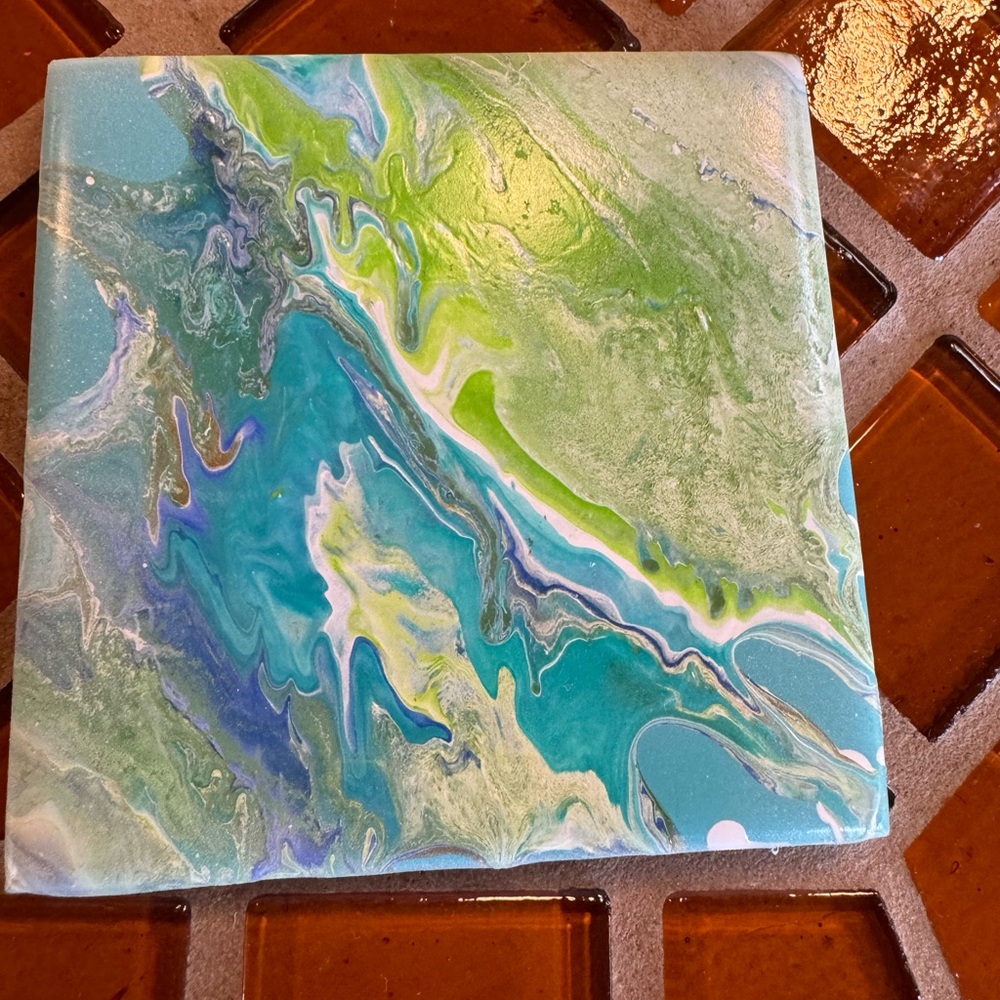 Acrylic cell activating paint pouring 4” x 4” blue Bahama